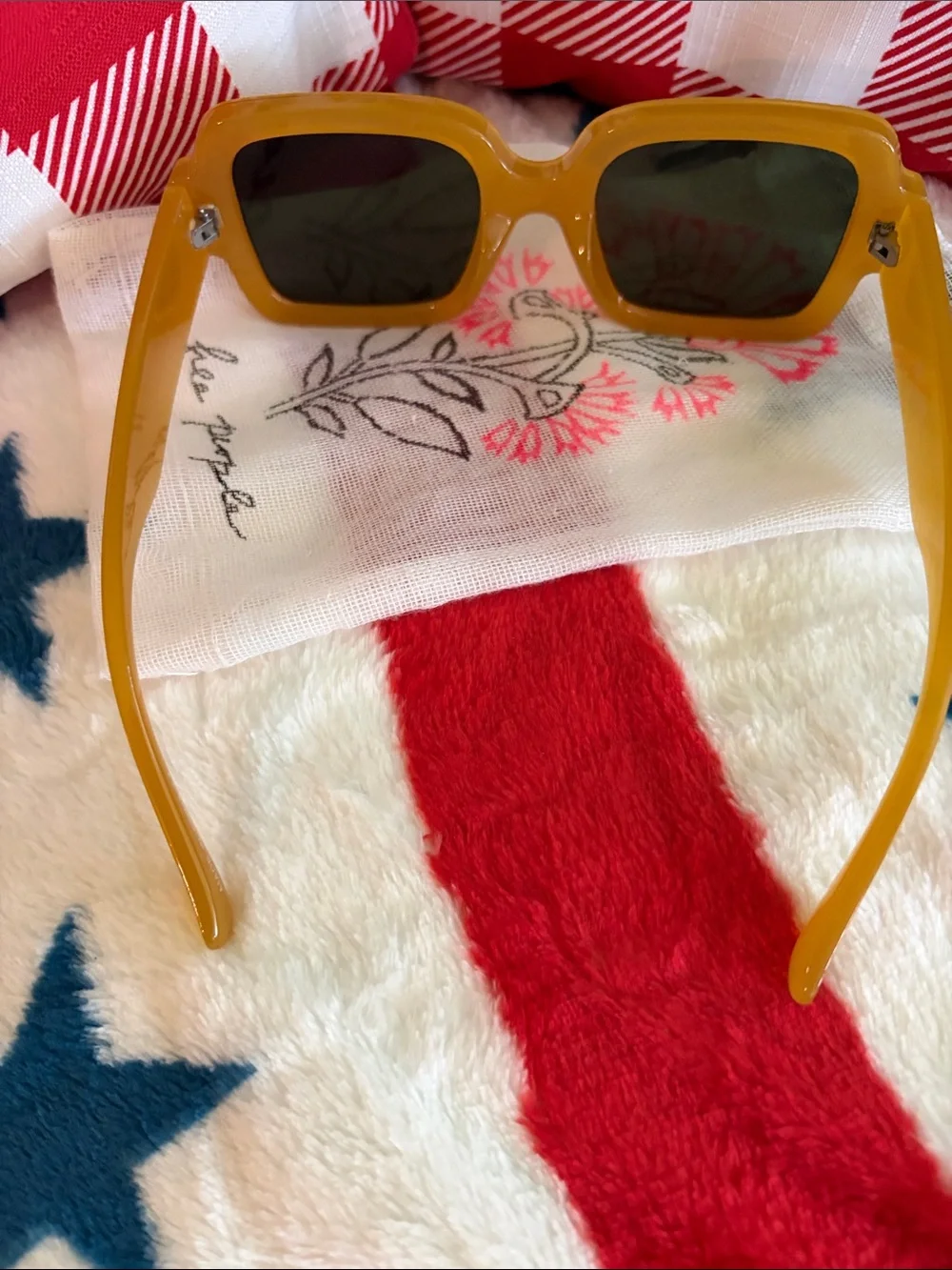 Free People Mustard Yellow Sunglass Arm with Script Logo